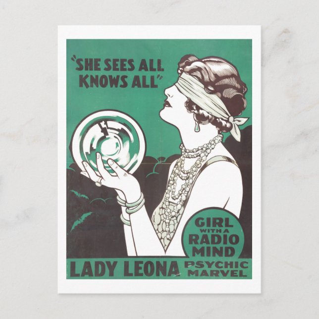 Postal Anuncio de época para la dama psíquica Leona (Anverso)