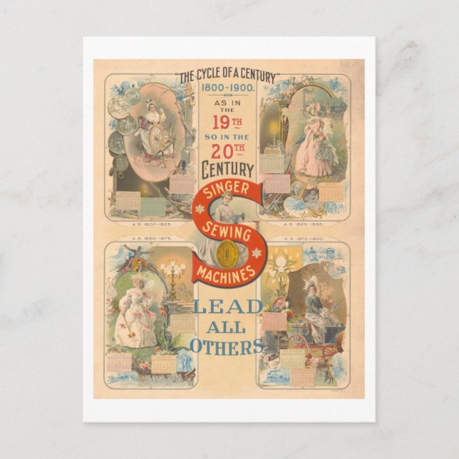 Postal Anuncio de época para máquinas de coser de cantant (Anverso)