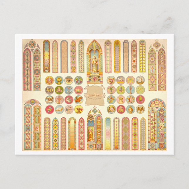 Postal Anuncio de época para ventanas de vidrio manchado (Anverso)