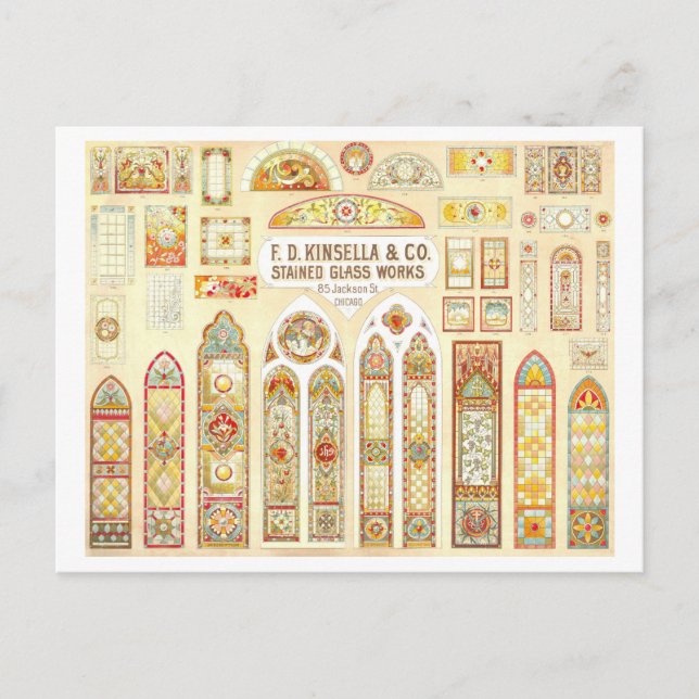 Postal Anuncio de época para ventanas de vidrio manchado (Anverso)