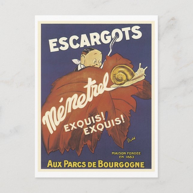 Postal Anuncio de Escargot Mementrel Vintage (Anverso)