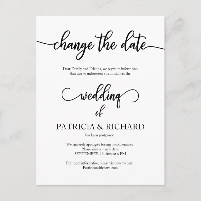 Postal Anuncio de fecha de boda pospuesta barato elegante (Anverso)