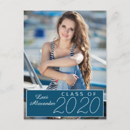 Postal Anuncio de foto de graduación azul marino