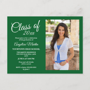 Postal Anuncio de Foto de Graduación Verde Chic Moderno