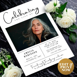 Postal Anuncio de Funeral Servicio Memorial con Foto