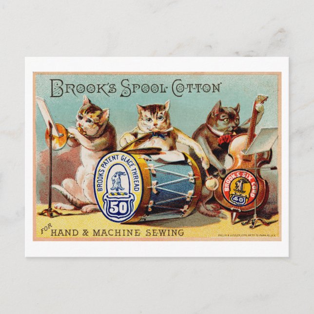 Postal Anuncio de gato de algodón de Brook de época (Anverso)
