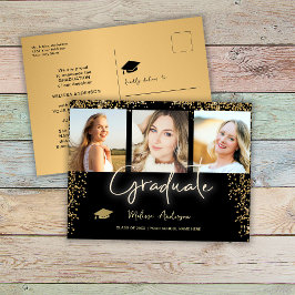 Postal Anuncio de globo azul marino de graduado de oro