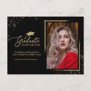 Postal Anuncio de graduación Chic Graduate Glitter Dorado