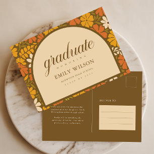 Postal Anuncio de graduación con arco floral boho vintage