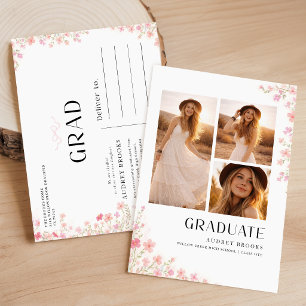 Postal Anuncio de graduación con foto de lazo de flores s