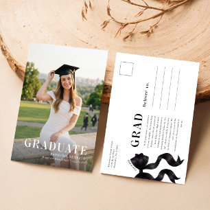 Postal Anuncio de graduación con foto de lazo negro elega