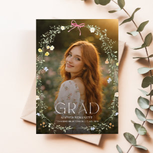 Postal Anuncio de graduación con foto floral de lazo eleg