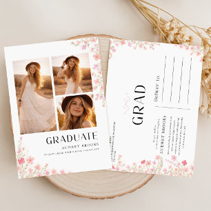 Postal Anuncio de graduación con foto floral de lazo mode