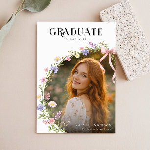 Postal Anuncio de Graduación con Foto Floral de Lazo Rosa
