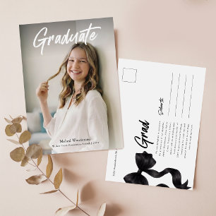 Postal Anuncio de graduación con foto moderna de lazo neg
