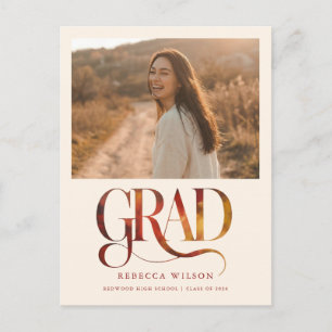 Postal Anuncio de graduación con foto simple de letra ret