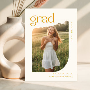 Postal Anuncio de graduación con foto y escritura dorada 
