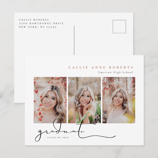 Postal Anuncio de graduación con fotos instantáneas escri (Anverso / Reverso)