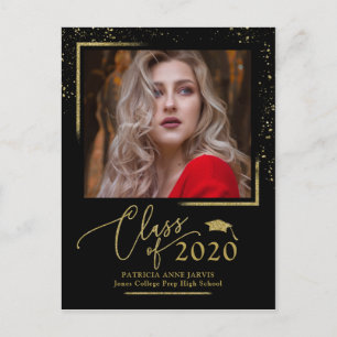 Postal Anuncio de graduación con guión chic Festivo brill