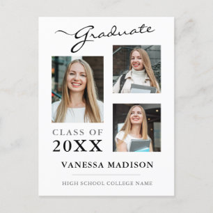 Postal Anuncio de graduación con guión moderno blanco
