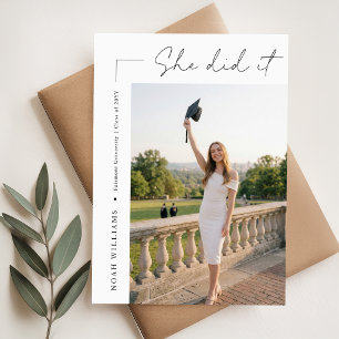 Postal Anuncio de graduación con lazo de foto elegante mo