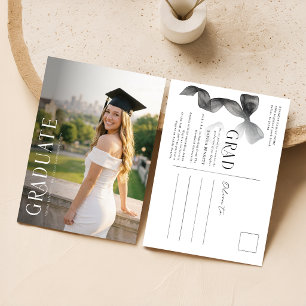 Postal Anuncio de graduación con lazo negro y blanco