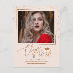 Postal Anuncio de graduación con letra Chic rosa dorado c