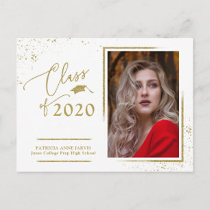Postal Anuncio de graduación con letra script chic dorado