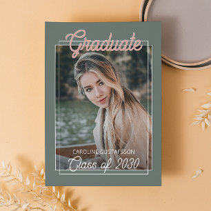 Postal Anuncio de graduación Coral Blush Red Sage Green