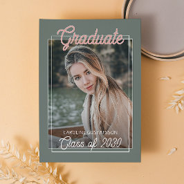 Postal Anuncio de graduación Coral Blush Rojo Sage Verde