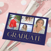 Anuncio de graduación de collage de 4 fotos Navy G