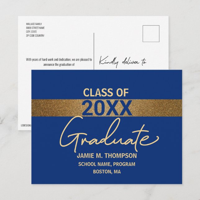 Postal Anuncio de graduación de la clase Blue Gold 2024 (Anverso / Reverso)