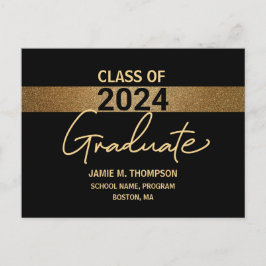 Postal Anuncio de graduación de oro y negro de 2024