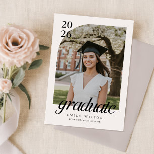 Postal Anuncio de graduación en blanco y negro con foto d