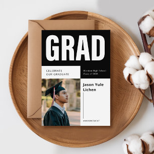 Postal Anuncio de Graduación en Blanco y Negro para Fotos