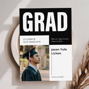 Postal Anuncio de graduación en foto en blanco y negro