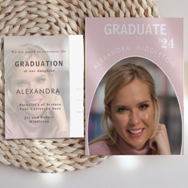 Postal Anuncio de graduación Foto de grado rosa moderno (Subido por el creador)