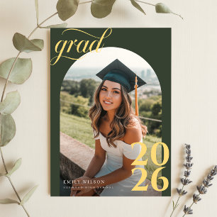 Postal Anuncio de Graduación Modern Arch Photo Gold