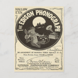 Postal Anuncio de Halloween de Fonógrafo Edison Jack O La