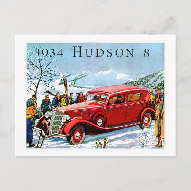 Postal Anuncio de Hudson 8 Viñeta de Automóvil de 1934 (Anverso)