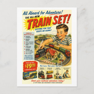 Postal Anuncio de Juego de Tren de Estilo Antiguo