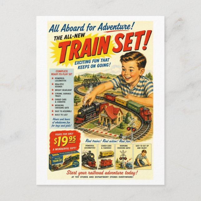 Postal Anuncio de Juego de Tren de Estilo Antiguo (Anverso)