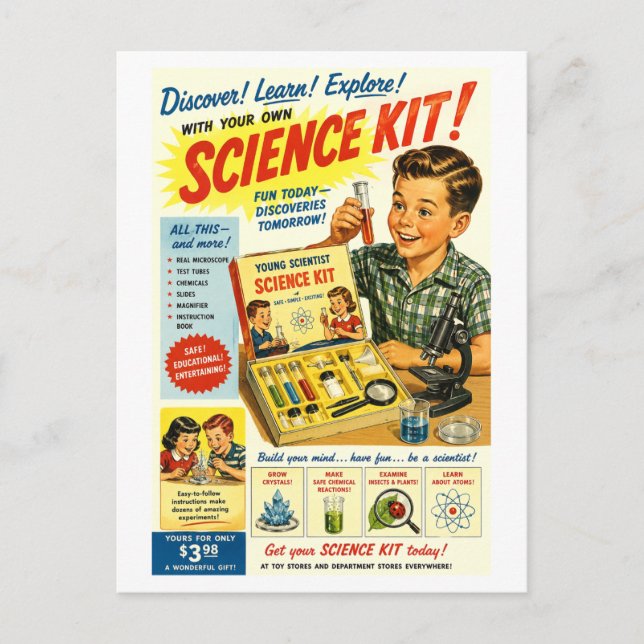 Postal Anuncio de Kit de Ciencia al Estilo Antiguo (Anverso)