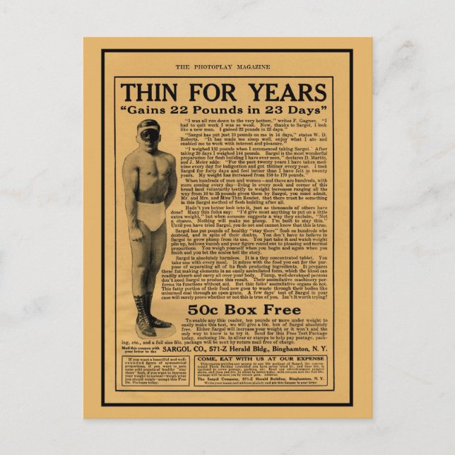 Postal Anuncio de la revista de ganancia de peso de los a (Anverso)