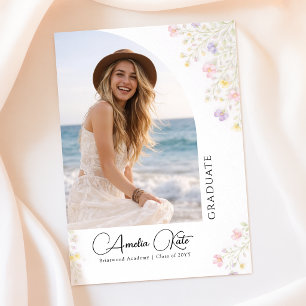 Postal Anuncio de lazo rosa de flor silvestre de graduaci