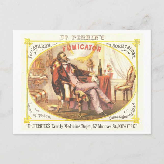 Postal Anuncio de litografía de época: Fumigador de la sa (Anverso)