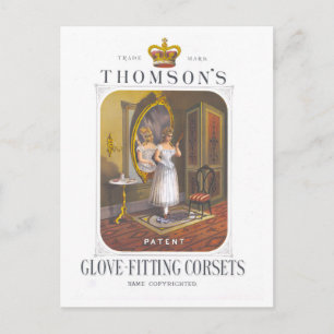 Postal Anuncio de litografía de época para corsets