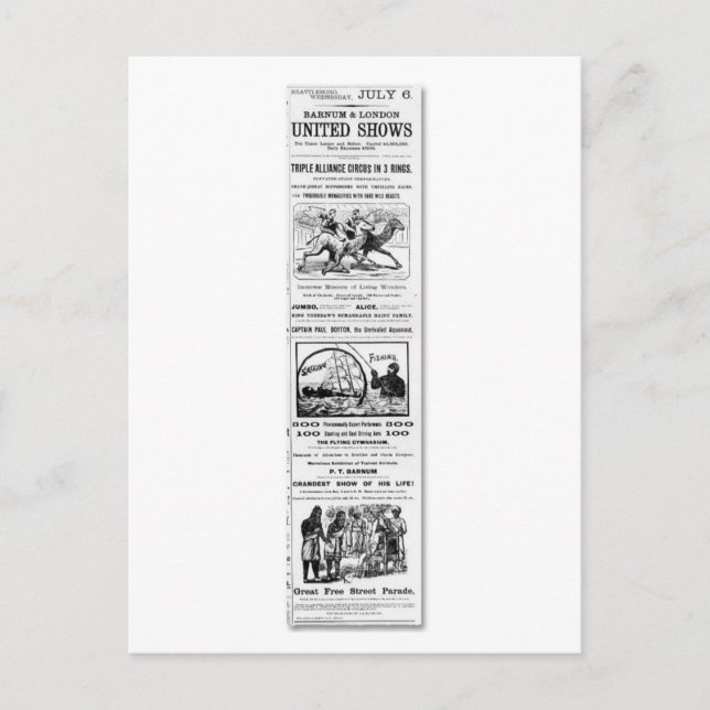 Postal Anuncio de los Espectáculos Unidos de Barnum y Lon (Anverso)