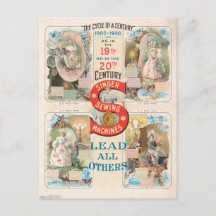 Postal Anuncio de máquina de coser de cantante vintage