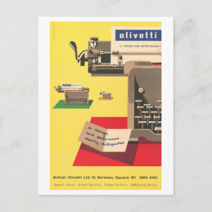 Postal Anuncio de máquina de escribir Olivetti vintage